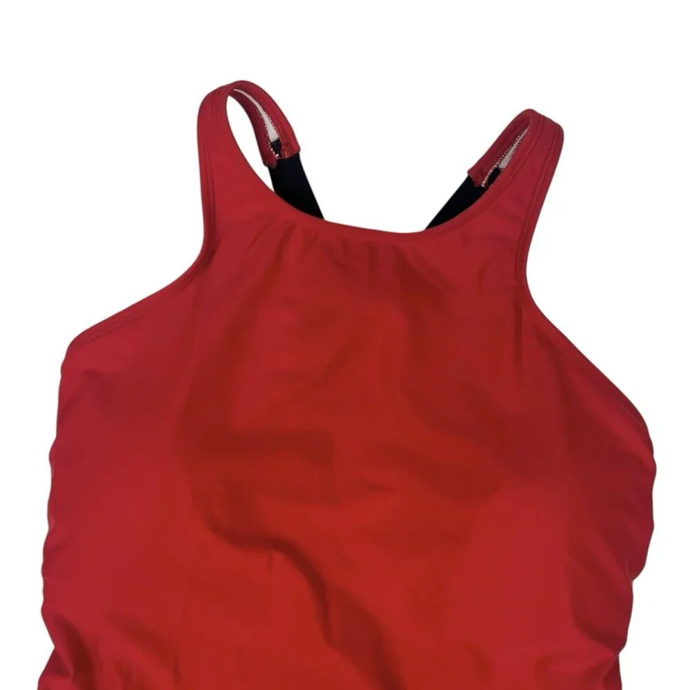 Sports Illustrated One Piece Swimsuit Size Large Red High Leg Racer T Strap Back - Picture 4 of 10